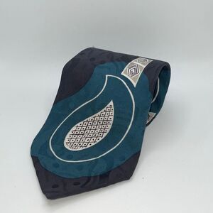 Zylos by George Machado Extra Long 100% Silk Tie Teal Navy Abstract Paisley Men’